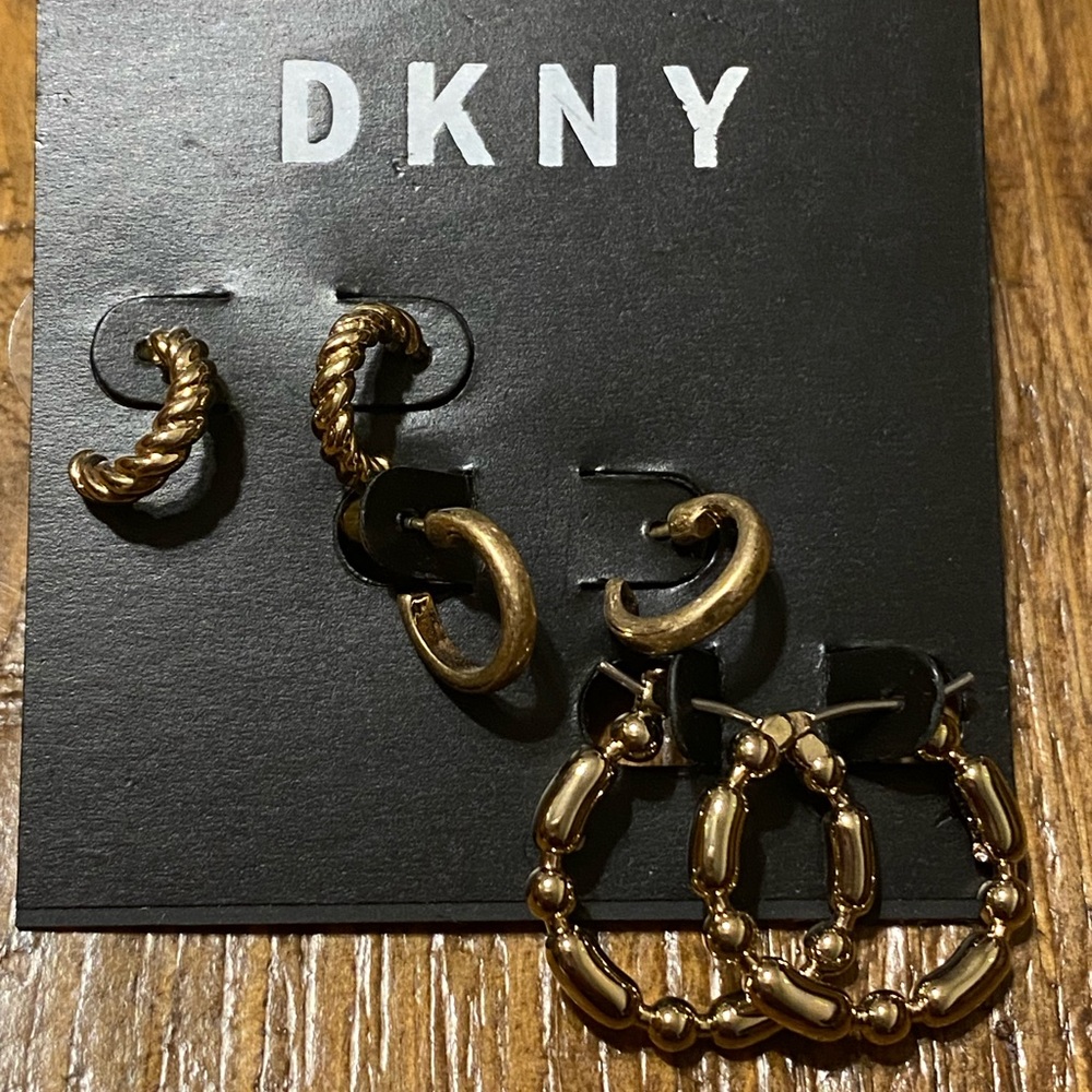 DKNY Gold Tone Hoop Earring Trio Set